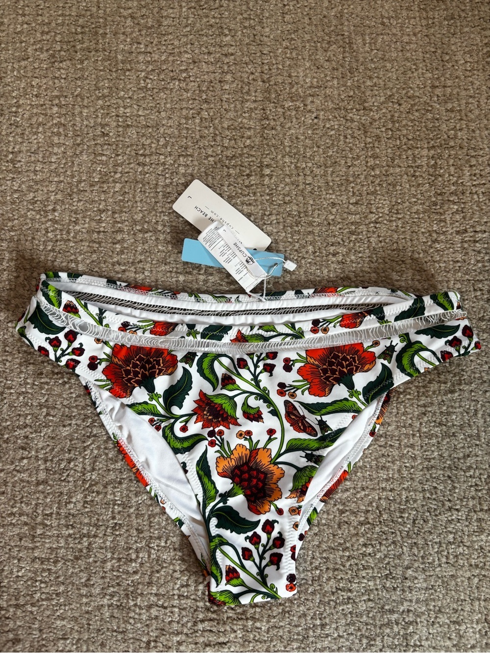 Cupshe NWT Floral Bikini Bottom Size Large White Orange Green Swim​